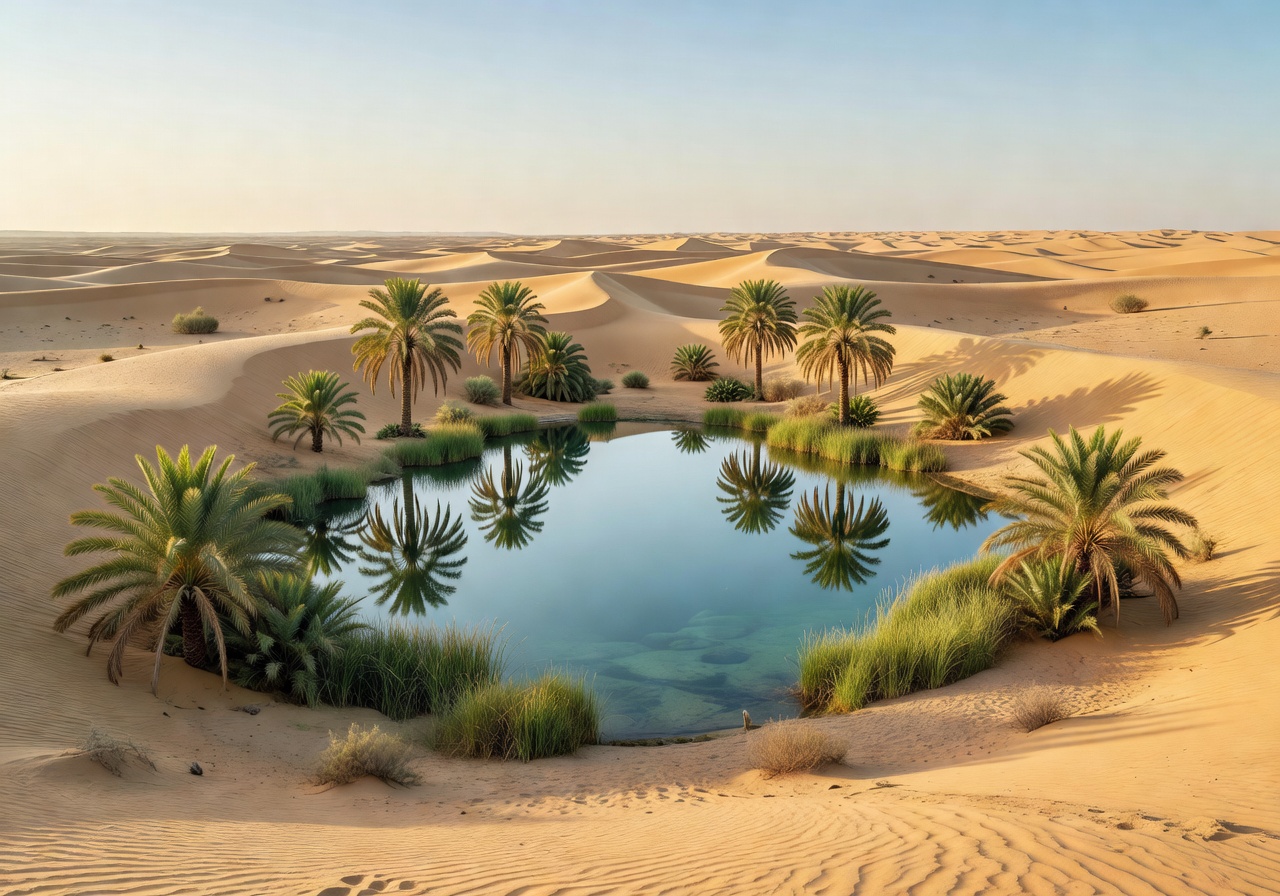 Calm desert oasis representing peace and balance